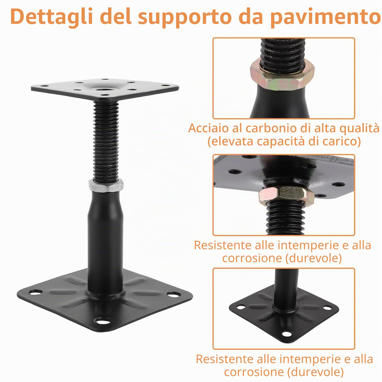 SENENQU 4 Pezzi Supporto per Pali in Legno Nero Regolabile 100-150 Mm, Supporti per Pali in Acciaio Zincato 75x95 Mm, Staffe per Tettoia Esterna, Pergola e Recinzione