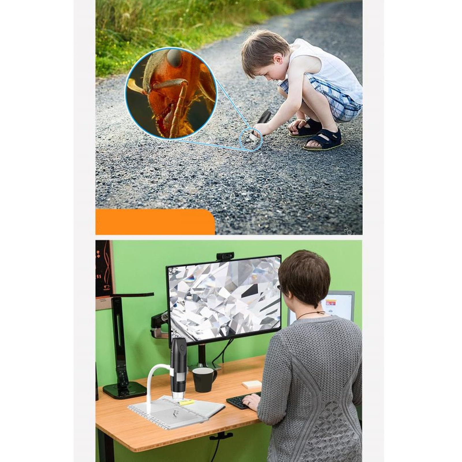 USB Microscope 1080P 1000X Magnification, 2MP Camera, Manual Focus, for Skin Circuit Inspection (Black)