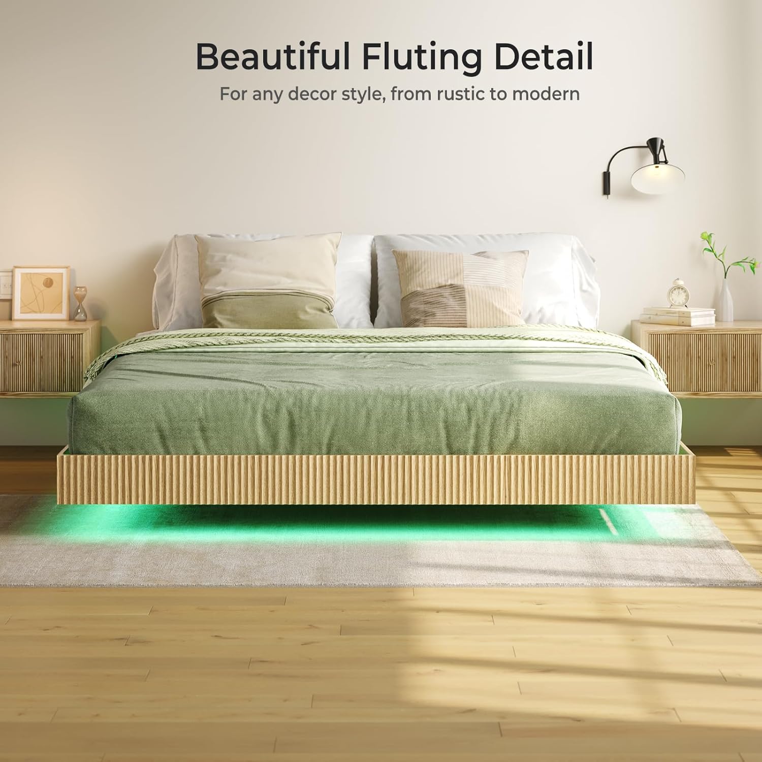 Close-up of Tatub Floating Bed Frame Fluting Detail