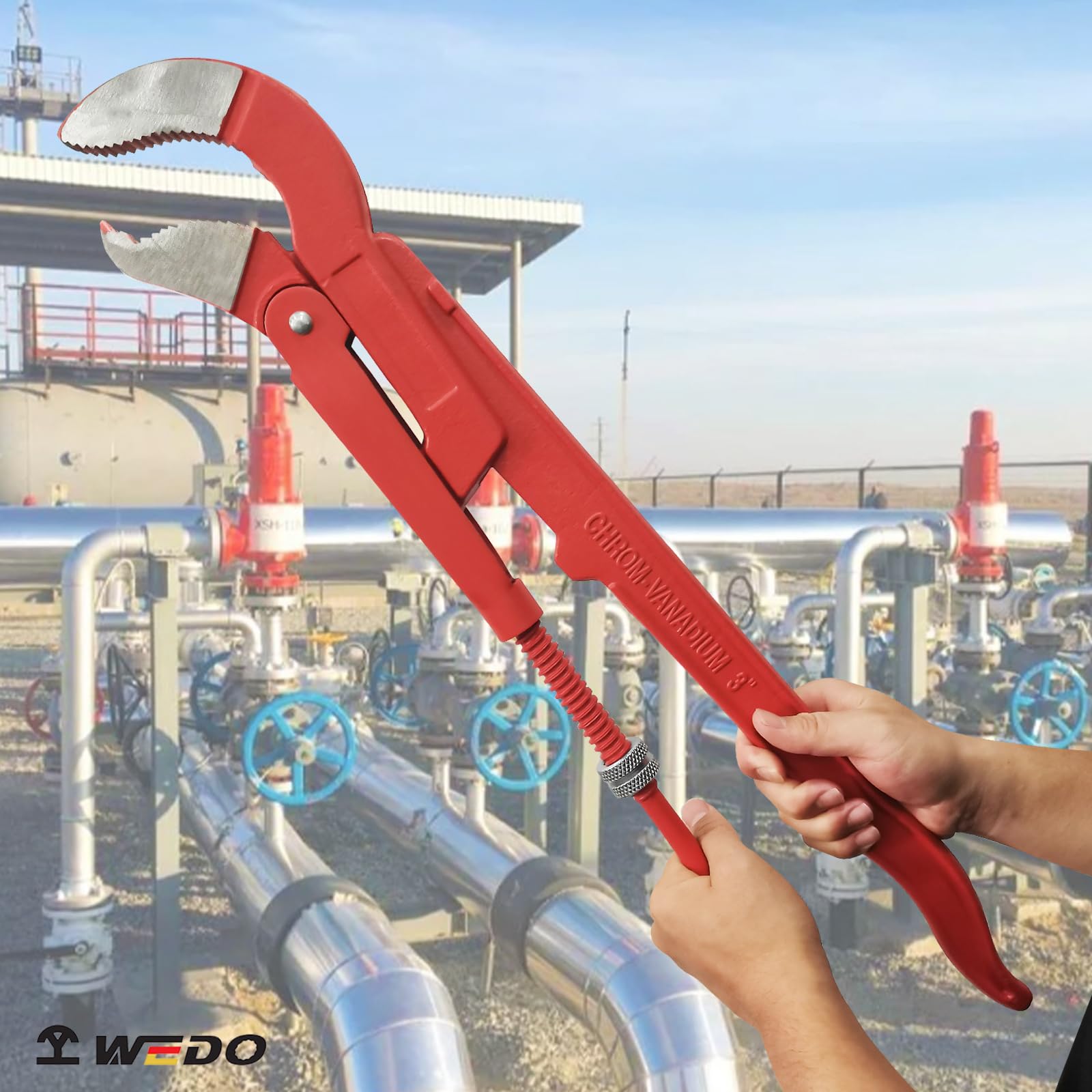 WEDO Llave para tubos en forma de S Con ajuste,Llave Sueca para Tubos 1.5" Tenaza Ajustable,Largo 420mm,Acero de cromo y vanadio