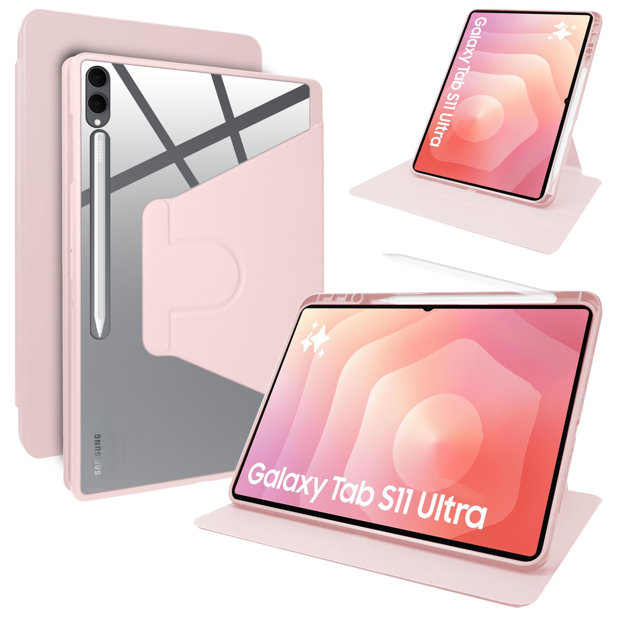 Lemxiee PU Leder Case für Samsung Galaxy Tab S11 Ultra 14.6" hülle mit Stiftschlitz & Drehständer & Kratzfest,PU Leder + Acryl Hülle