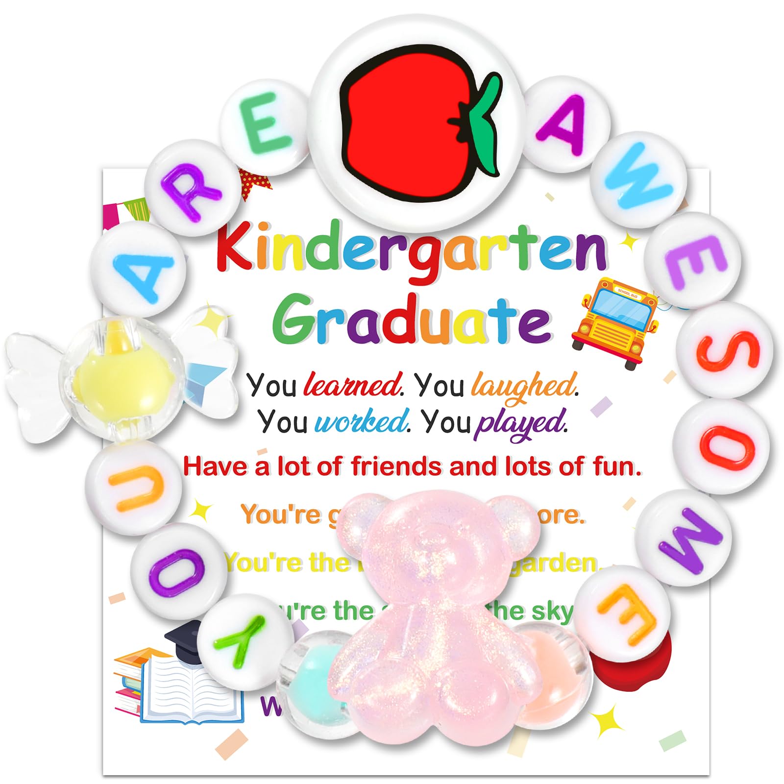 DPKOW Nursery Graduation Gifts for Her Bear Beads Bracelet Kindergarten Graduation Card Class of 2026 Gifts Congratulations Grad Party Favours for Daugther Niece Friend Nursery Graduate Presents