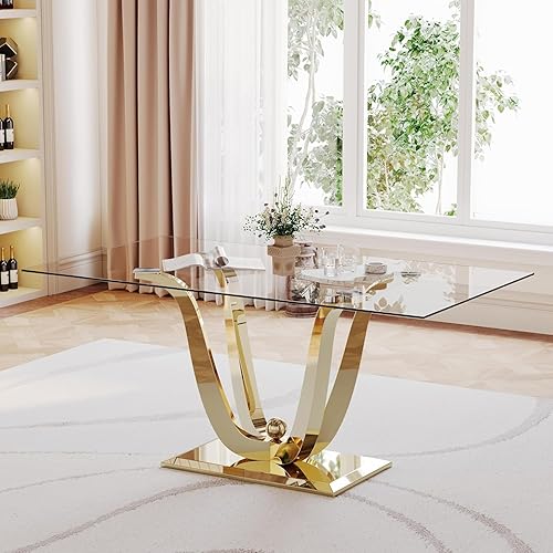Miniatura 26 de Mesas de comedor redondas de 36 pulgadas, mesa de comedor moderna de cocina con base de metal cromado dorado, mesas de comedor redondas de vidrio