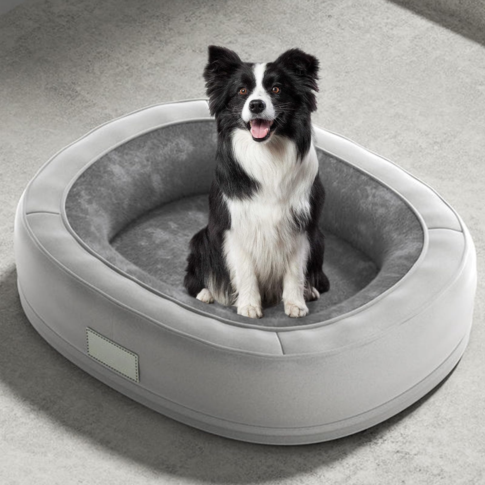 RUYICZB Memory Foam Dog Bed Round, Bolster Pet Couch with Removable Washable Cover, Orthopedic Dog Beds for Large Dogs, Soft Calming Dog Sofa for Pet Sleeping, Dog Bed Large Breed No Chew,Dark Gray,L