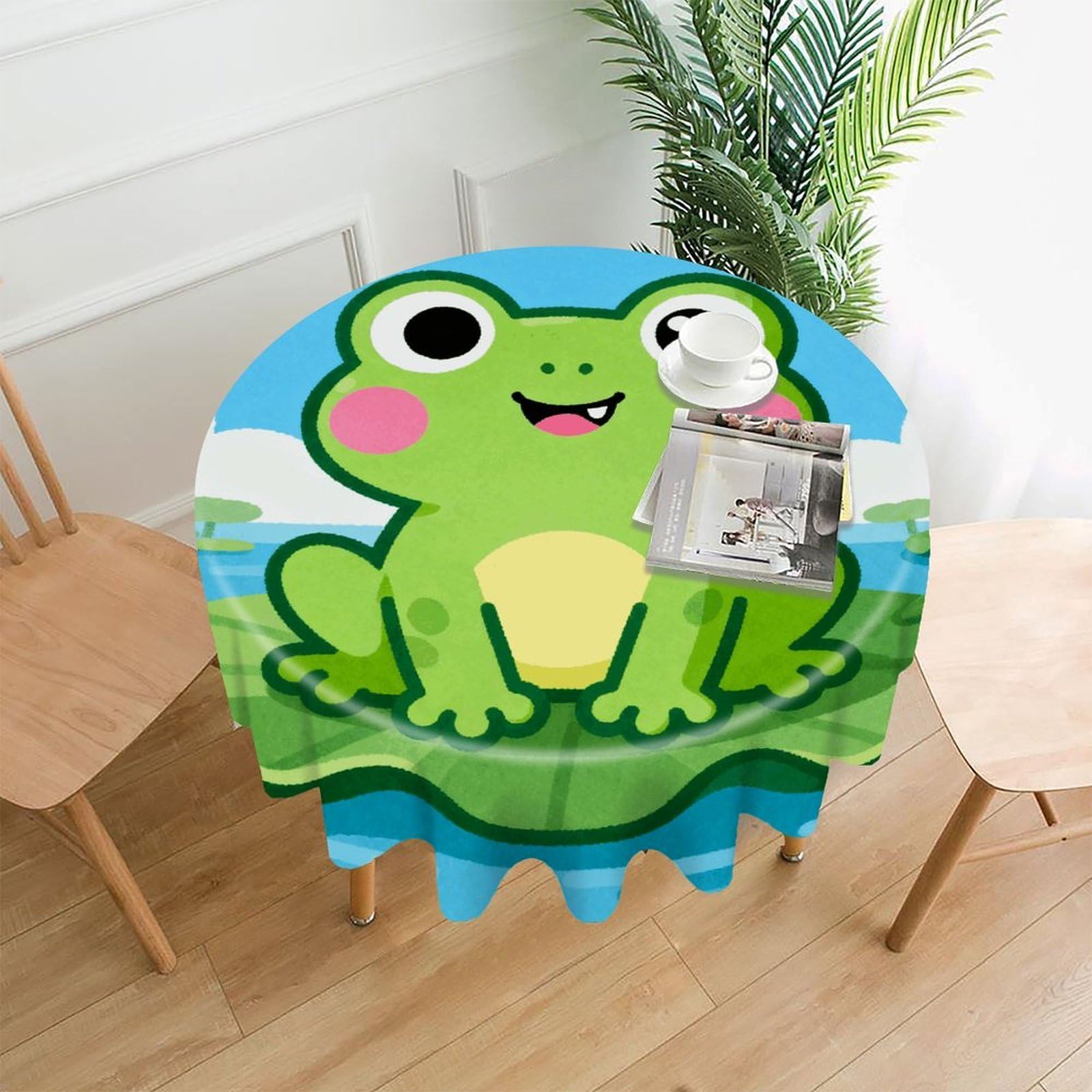 LDGSUPH Frog Round Tablecloth Cover Washable Luxurious Fabric Table Cover Decor Wrinkle Free Fashion Round Table Cloth for Home Dining Kitchen Party 60 in