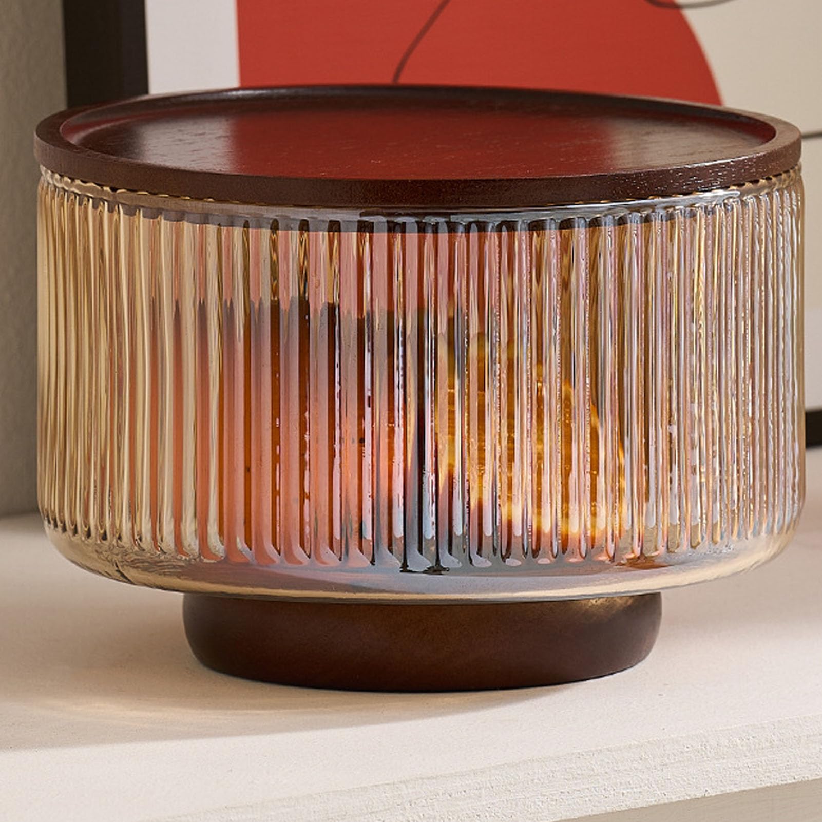 Aramox Ensaladera de Vidrio con Base y Tapa de Madera Cuenco de Vidrio para Mezclar y Servir de 20 Cm Cuenco de Mesa Decorativo para Cenas Familiares Fiestas Reuniones con Exhibidor Almacenamiento