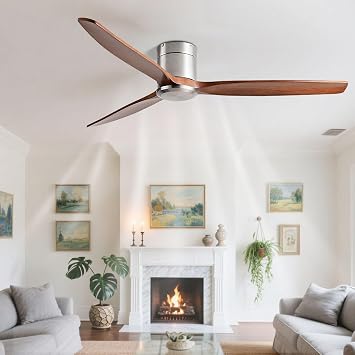 Low Profile Ceiling Fan No Light 6 Speeds Remote Modern Ceiling Fans Flush Mount Wood Blades Ceiling Fan Without Light For Patios Living Room Bedroom Dining Room