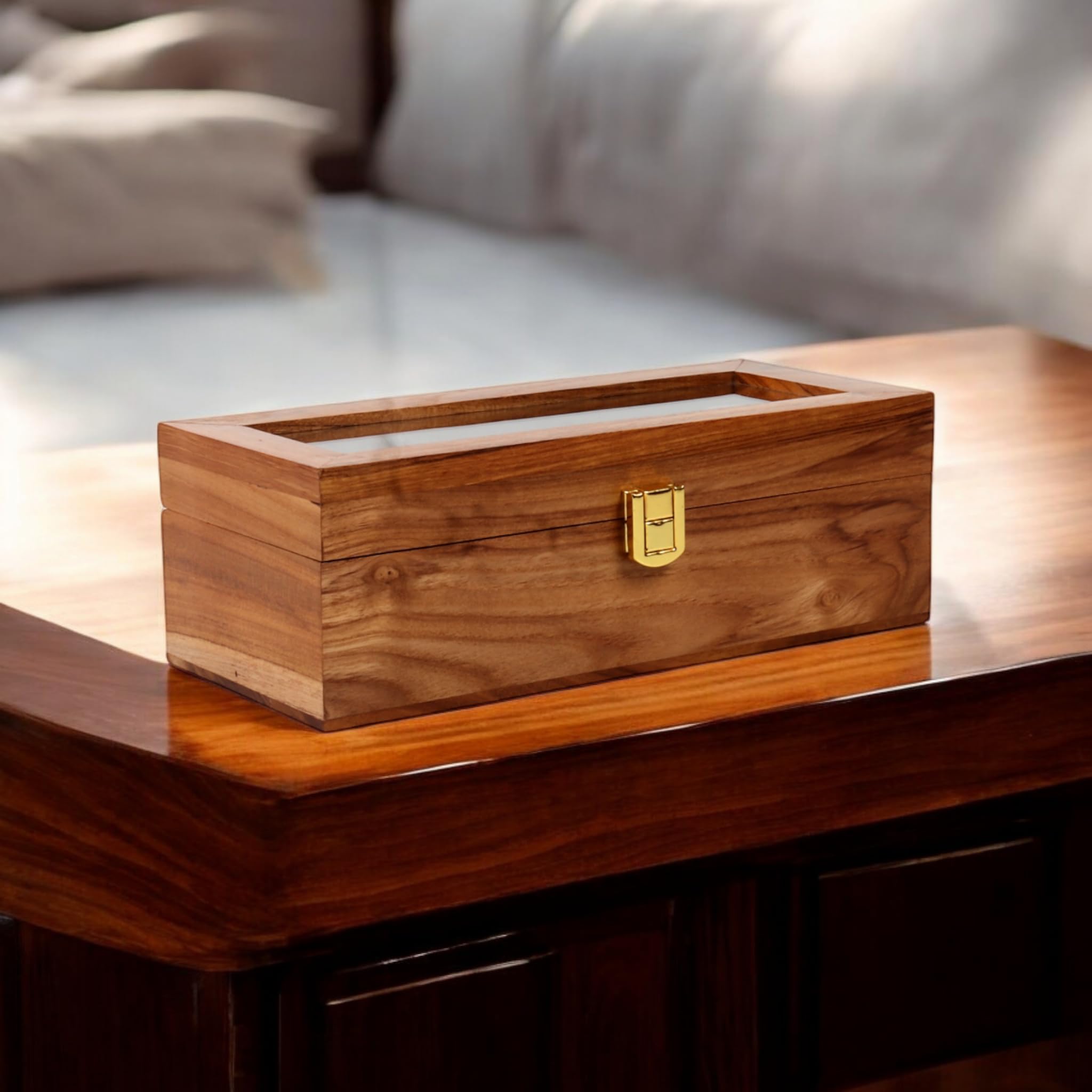 Caja de reloj de madera, organizador de almacenamiento, vitrina, soporte para joyas, regalo para hombres y mujeres, hecho a mano en madera de teca, de 4 a 12 ranuras, viene con