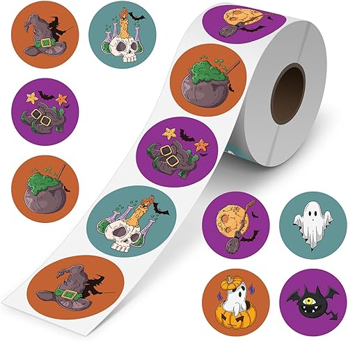 Miniatura 8 de Calcomanías de Halloween para niños, 500 unidades, rollo redondo de calcomanías de Halloween para bolsas de golosinas, bolsas de regalo, sobres,