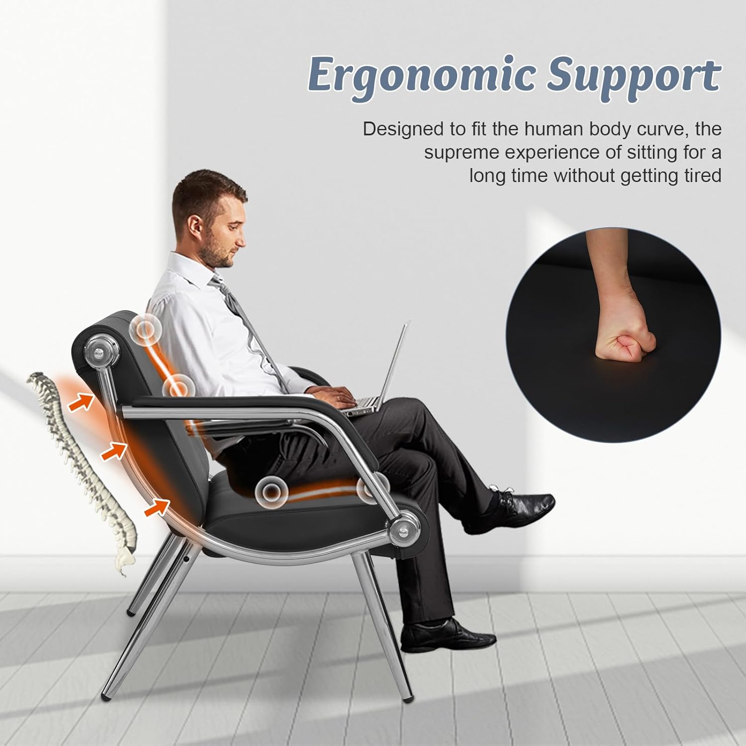 Kinsuite 2-Seat Office Reception Waiting Room Chairs - Guest & Reception Chairs for Salon Barber Bench Airport Bank Hall Visitor Guest Black PU Leather 2 Seat Sofa