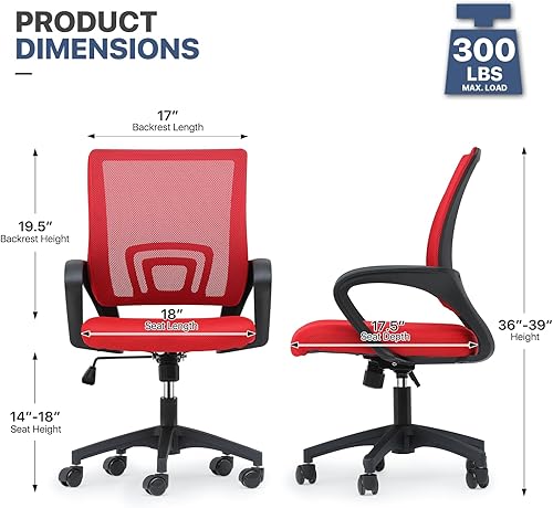 Miniatura 3 de MoNiBloom Silla de oficina de malla para el hogar, silla giratoria ergonómica con respaldo medio con asiento acolchado y reposabrazos, capacidad de