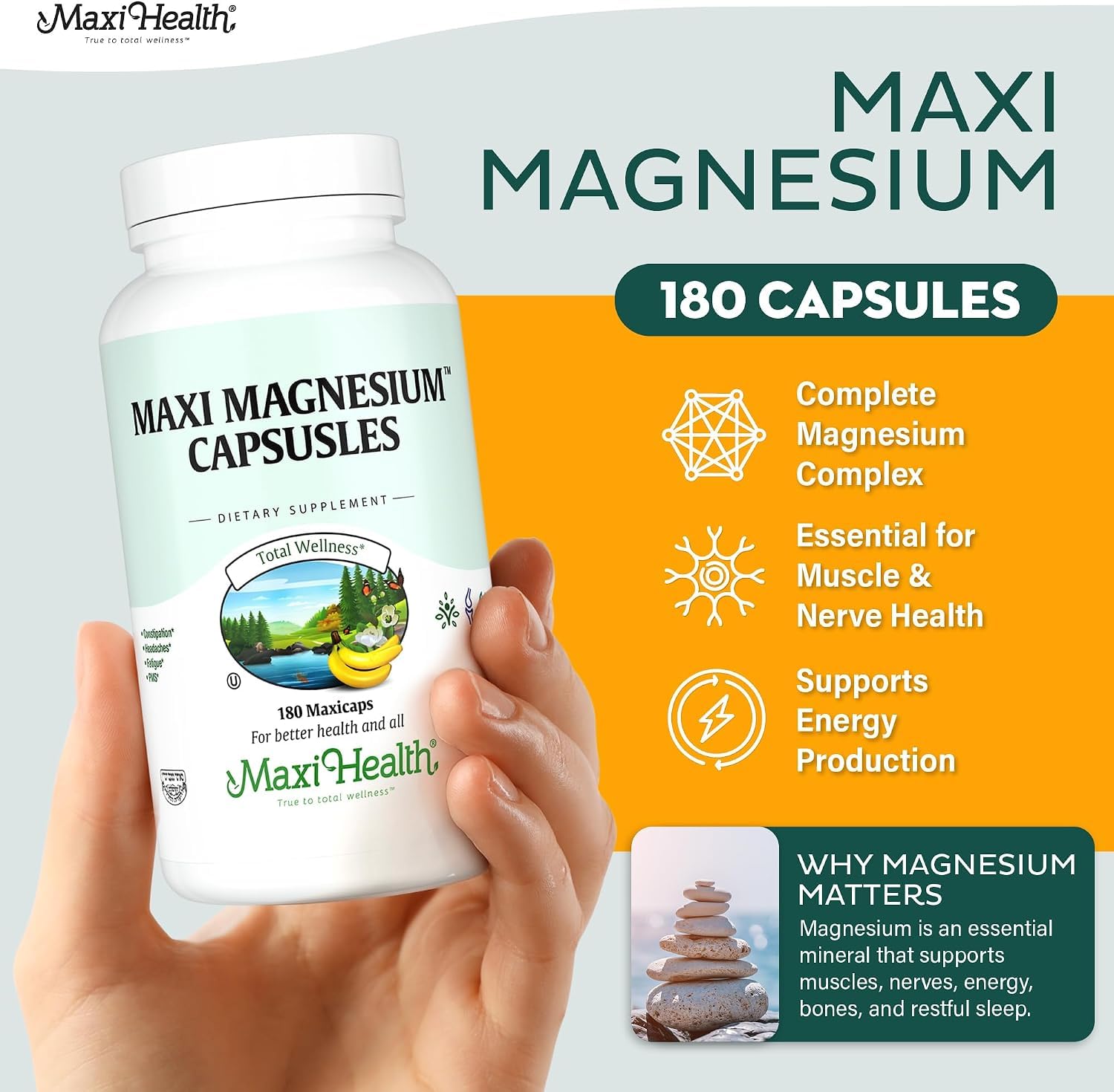 Maxi Health® Magnesium Complex, Oxide, Glycinate & Citrate (180 Capsules) — Amazon image 3