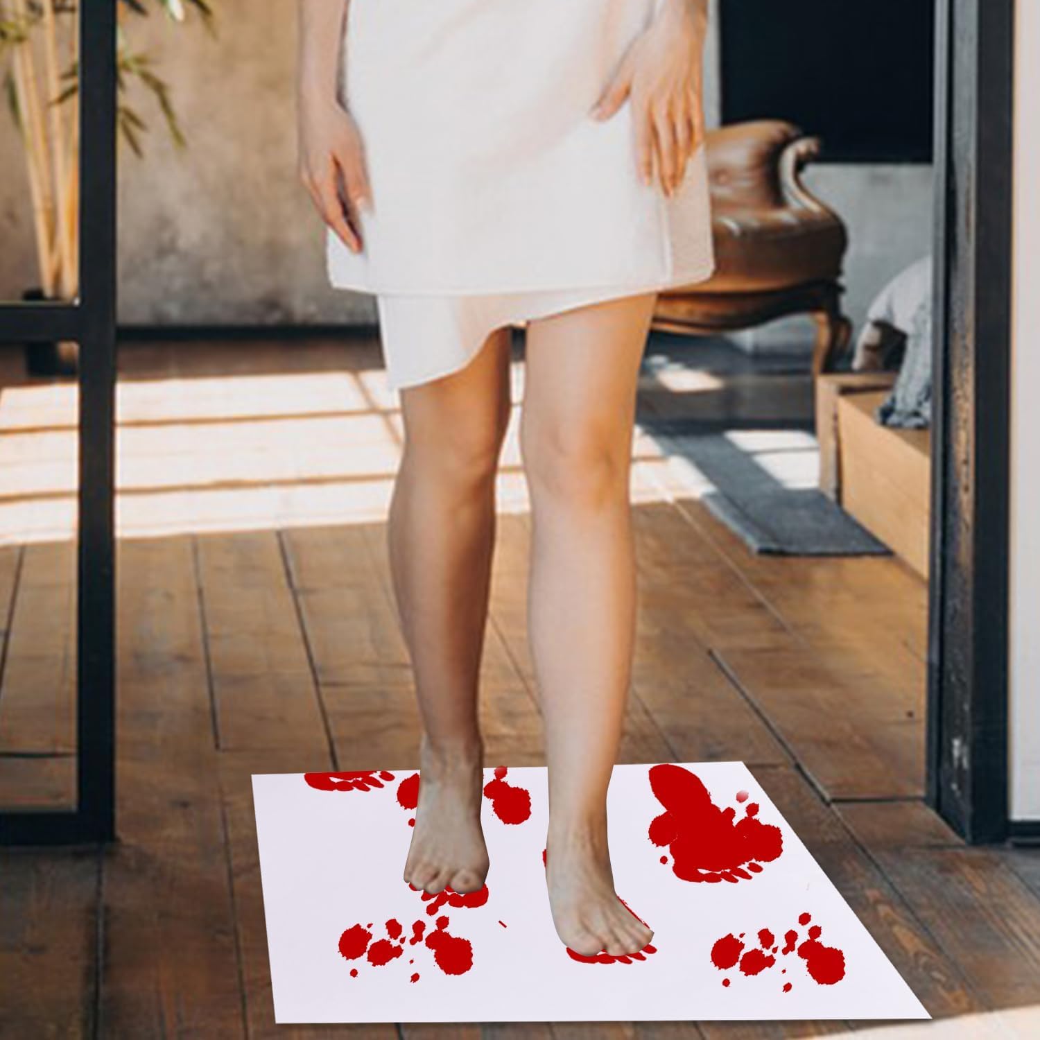 Tapis de bain avec empreintes de pas sanglantes, imprimé empreinte de sang farce - Tapis de bain coloré antidérapant pour Halloween effrayez vos amis pour la douche (A