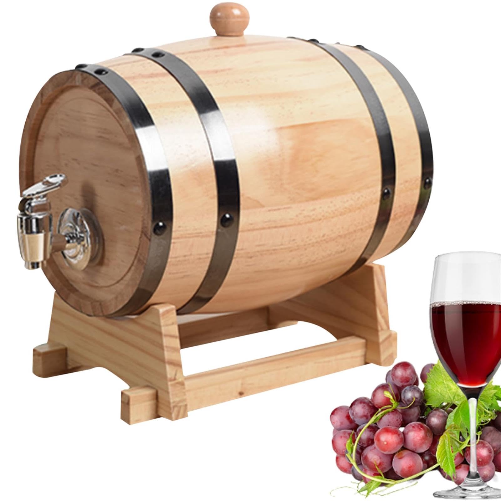 Rvuem Wood 1L/1.5L/3L Mini Wine Barrel, Oak Barrel, En Whiskey Dispenser, Oak Aging Barrel, Miniature Whiskey Barrel, For Cocktails Wine Rum Beer Tequila Bourbon,,1.5L