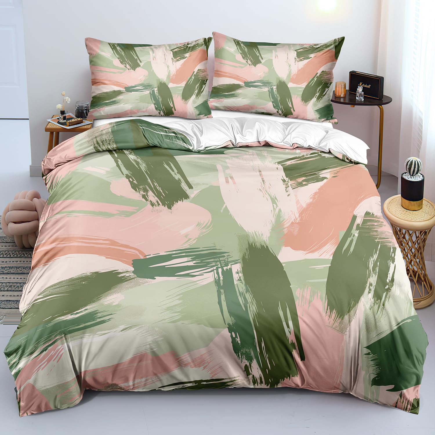 Parure de lit 240x220 dégradé rose et vert au design abstrait toutes saisons