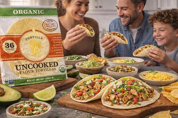 Organic Flour Tortillas 8 Uncooked Non-GMO Restaurant Quality 36ct | Authentic Mexican-style soft tortillas perfect for tacos, burritos & quesadillas - Ready to cook fresh at home in minutes