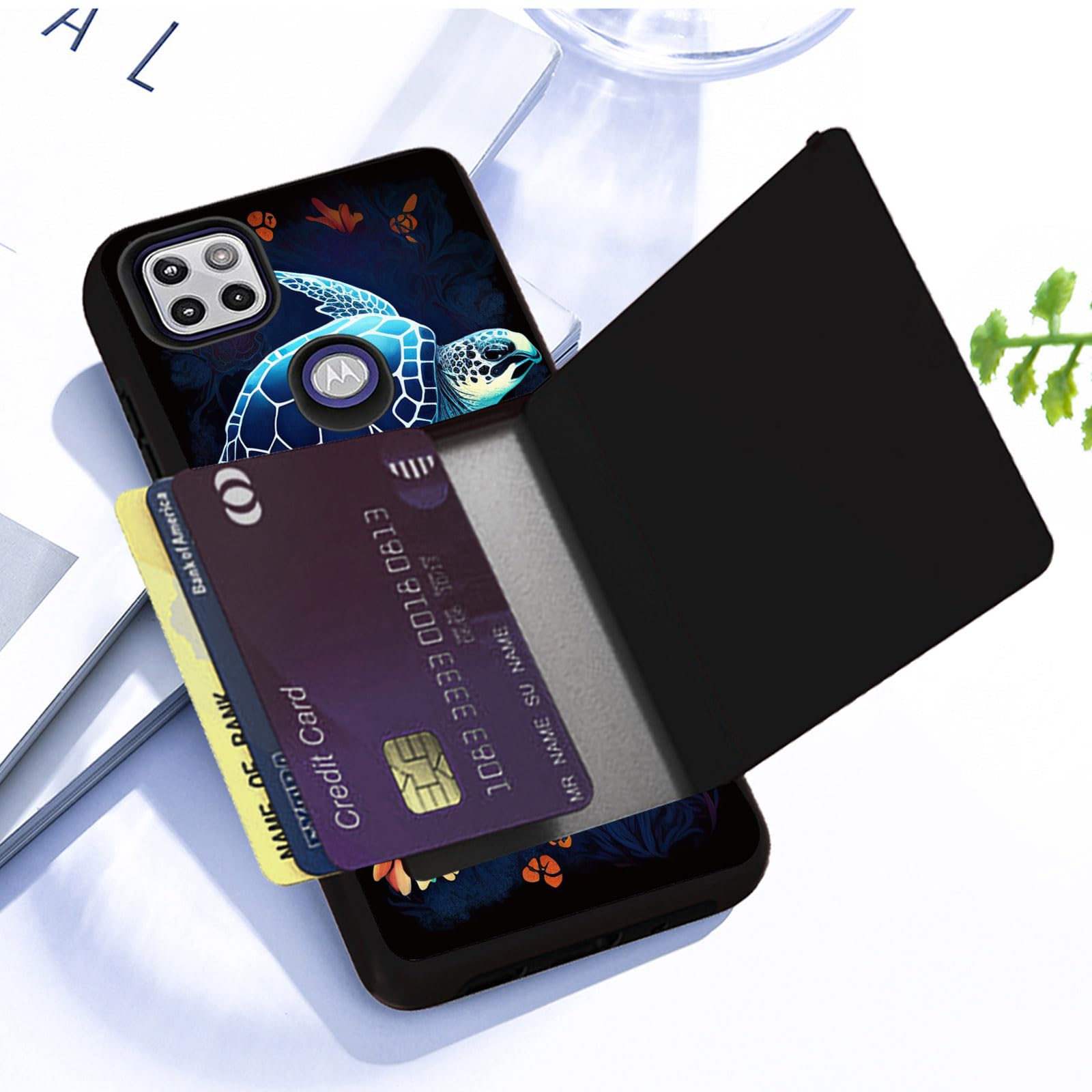 Moto One 5G Ace/Moto G 5G Case,Wallet Case Credit Card Holder Flip Case Full Body Best Protective Soft Hybrid TPU Hard Durable Shockproof for Motorola Moto One 5G Ace,Sea Turtle with Flowers