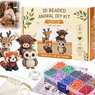 Cmengleo Easy DIY 3D Beaded Animals Kit - Woodland Friends Craft Set for Beginners | 4 Cute Animal Designs with Step-by-Step Instructions