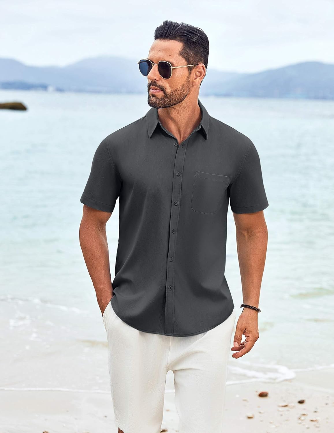 COOFANDY Shirts for Men Short Sleeve Button Down Shirt Casual Summer Beach Shirt - Image 2