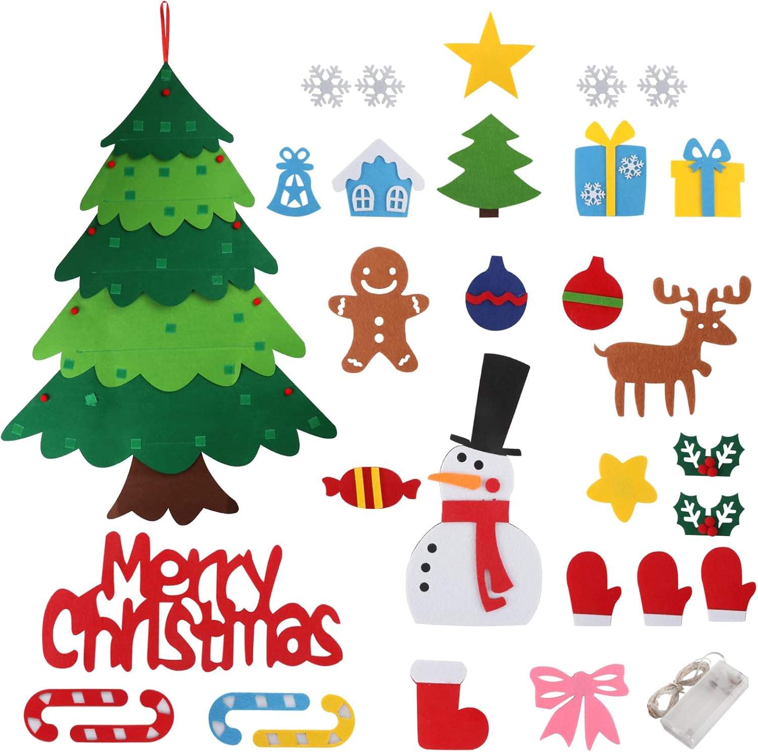 Suweor Upo Felt Christmas Tree Set for Toddlers Kids with Led String Light，3.2ft Wall Hanging DIY Christmas Tree with Detachable Ornaments for Xmas Gifts Home Decoration