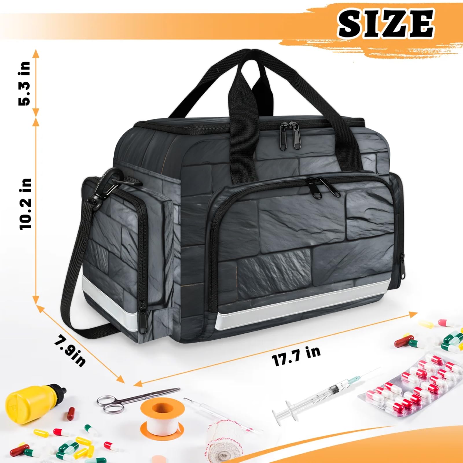 GzLeyigou First Aid Bags Empty, Retro Marble Emergency Bag First Aid Kit Multiple Compartment Kit Carrier On Call Trauma Bag For Paramedics Emergency Medical Supplies Kit
