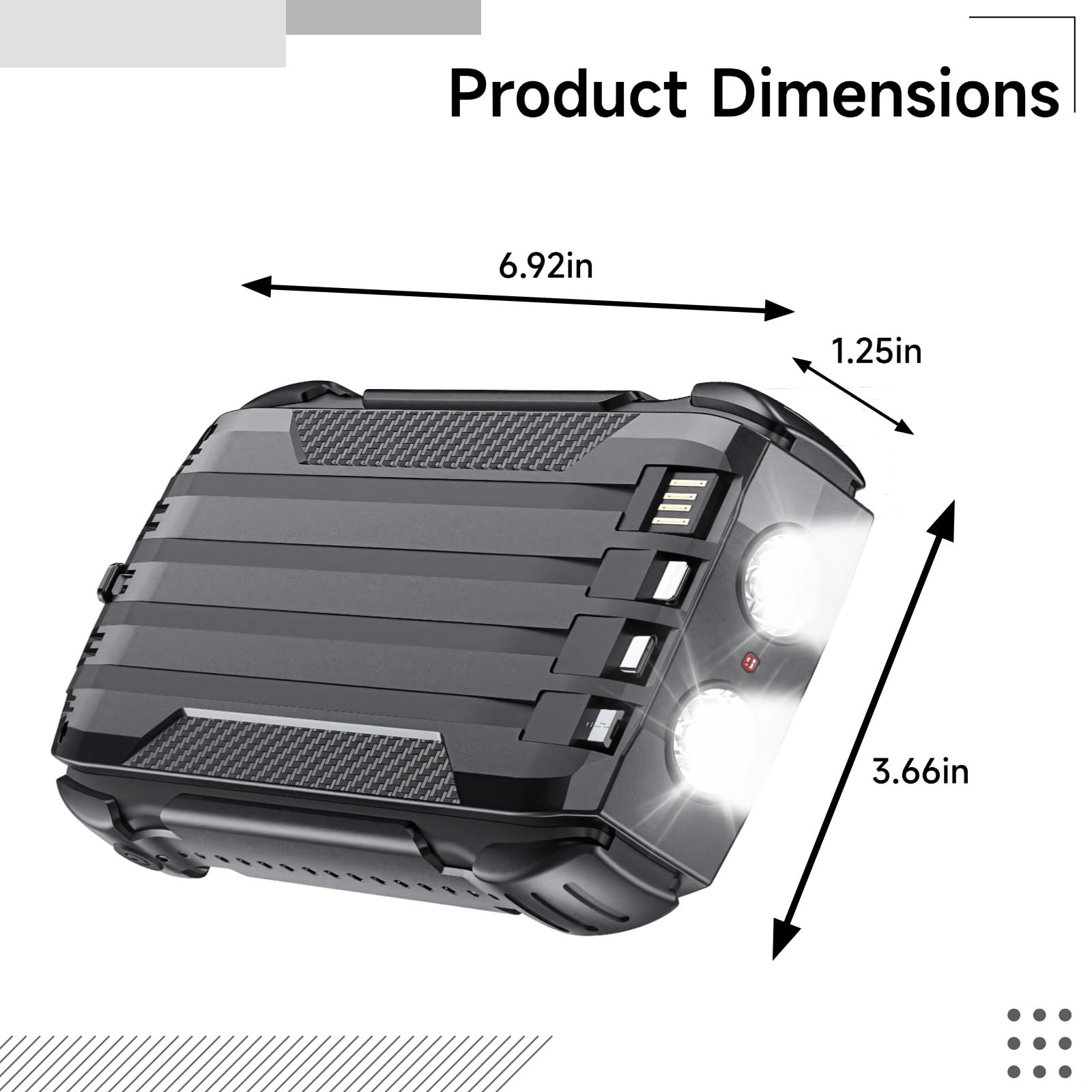 Power bank a energia solare da 30000 mAh, batteria portatile ad alta capacità con ricarica rapida, torce a doppio LED, uscite USB e di tipo C, ideale per avventure all'aperto, nero