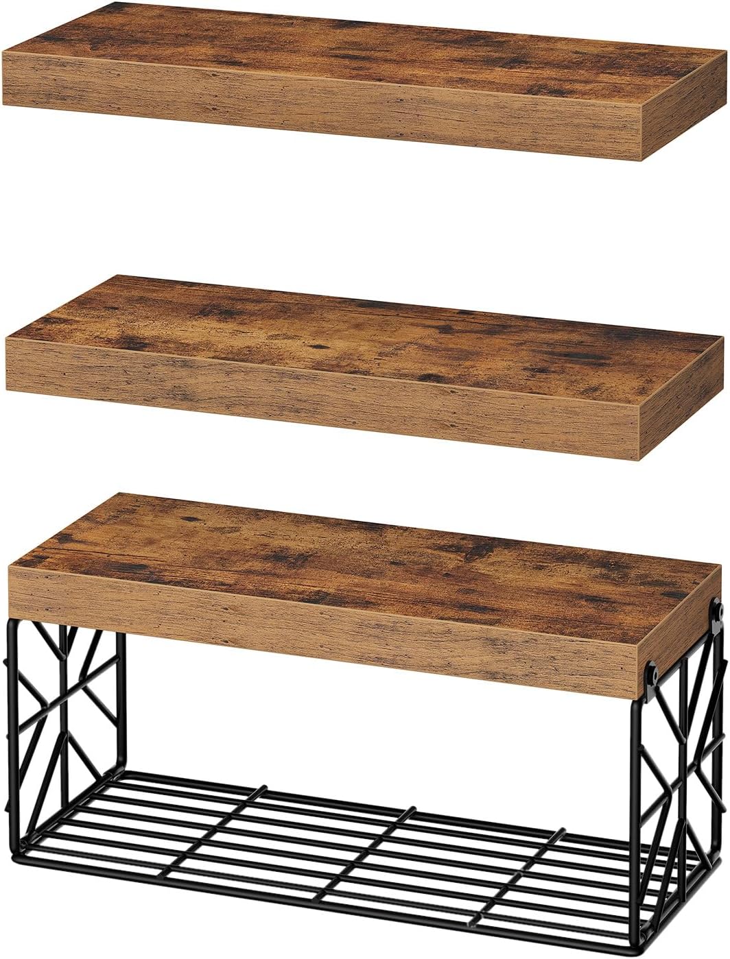 RALGEND Bathroom Shelves Over Toilet Set of 3, Floating Shelves for Wall Toilet Paper Storage, 1.5" Thick Hanging Shelf, Farmhouse Wall Decor for Bathroom Living Room, Kitchen, Rustic Brown 4001BJBF
