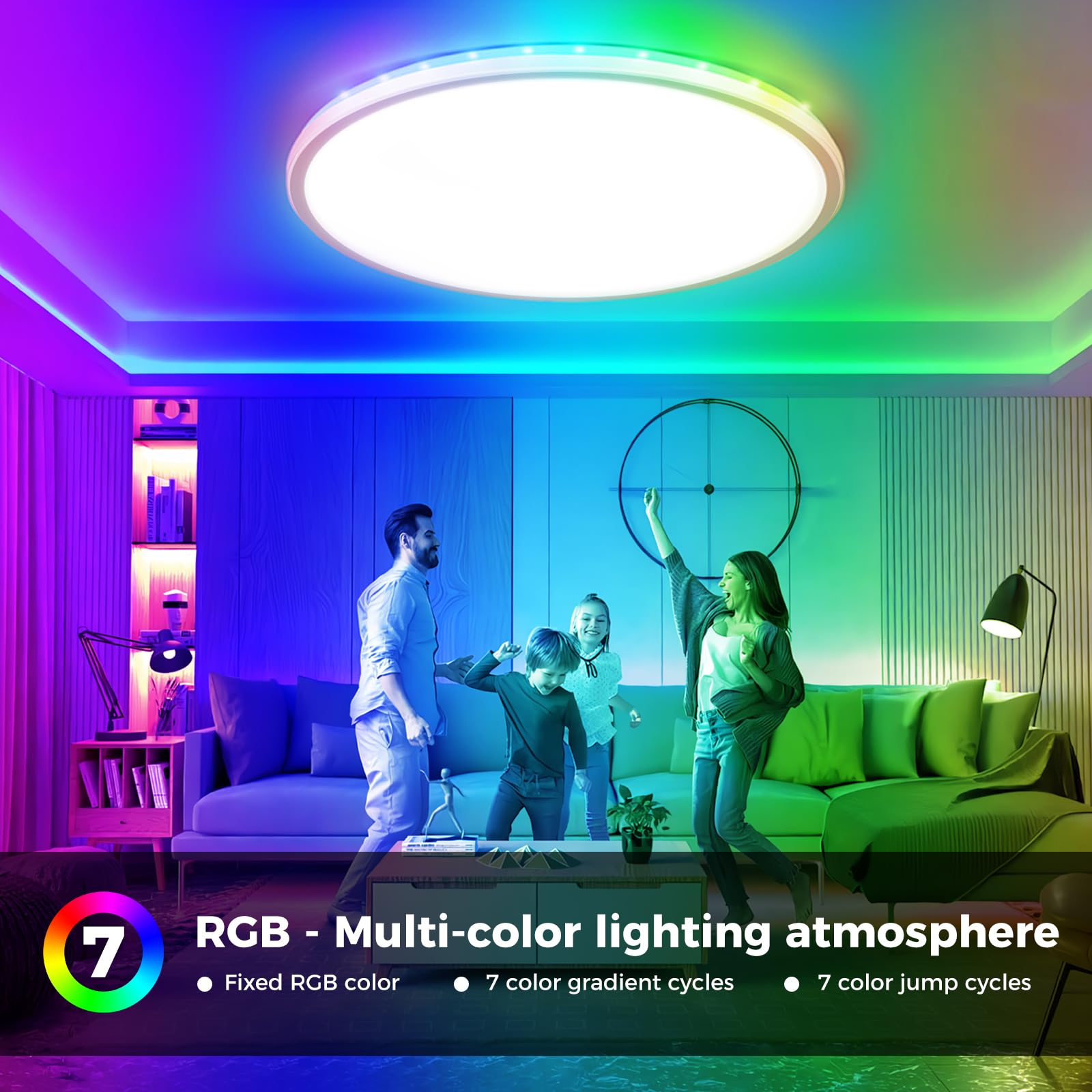 zemty 59CM LED Deckenleuchte Dimmbar mit Fernbedienung, 50W 5040LM RGB Farbwechsel Deckenlampe 3000K-6500K, Wasserfest Flach Lampe Decke für Badezimmer Kinderzimmer Schlafzimmer