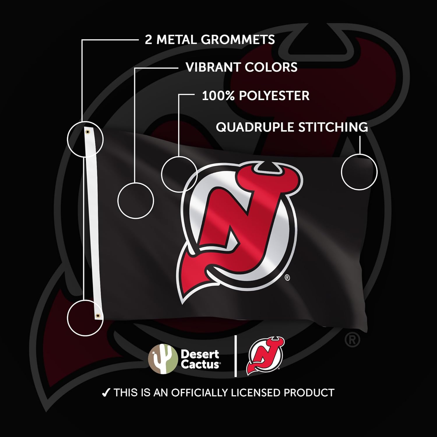 Desert Cactus New Jersey Devils Flag NJ Devils NHL 100% Polyester Indoor Outdoor 3x5 feet National Hockey League Team Flags (Design #2) - Image 4