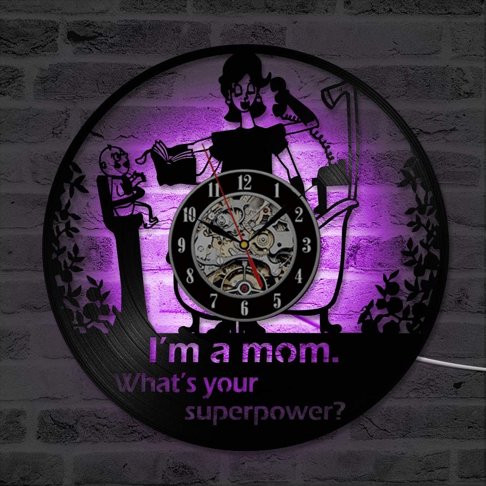 ELD 30 cm Happy Mother's Day LED zegar płyta winylowa dekoracja ścienna okrągły pusty kreatywny unikalny wiszący zegar najlepszy prezent dla naszej super mamy dzień dziecka prezent sztuka ściana