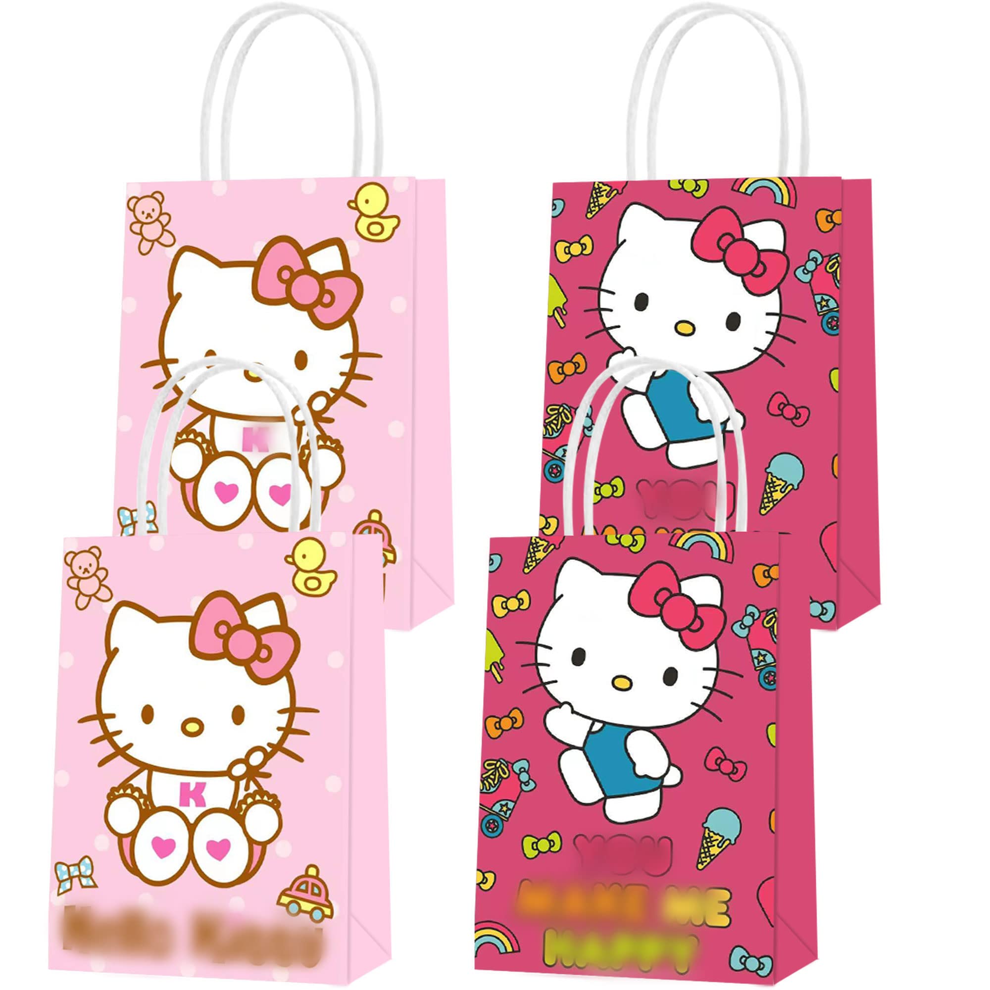 UINE 16 Pack Kitty Party Bags paper bags, Cute Kitten Bags for Kids Birthday,Candy Treat Bags for Boys 16 Count (Pack of 1)