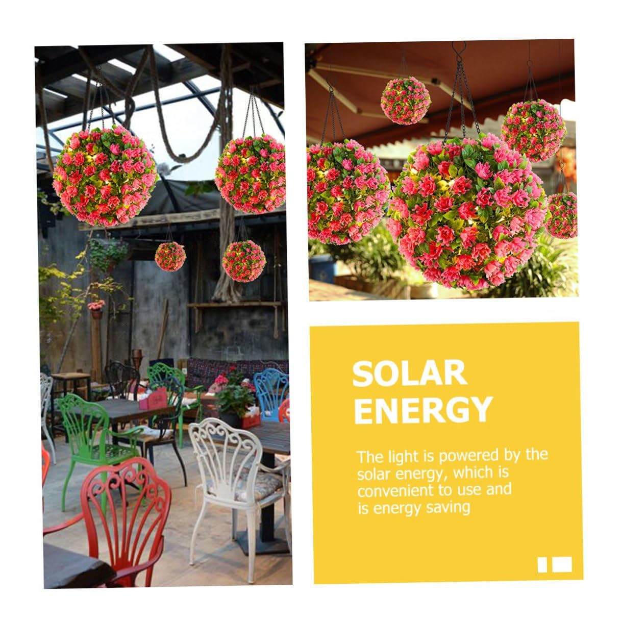 Kisangel LED Solarleuchte Hängend Rosa Blumenkugel aus Kunststoff und Eisen mit Realistischer Struktur und Starker Aufhängung für Garten und Hochzeiten