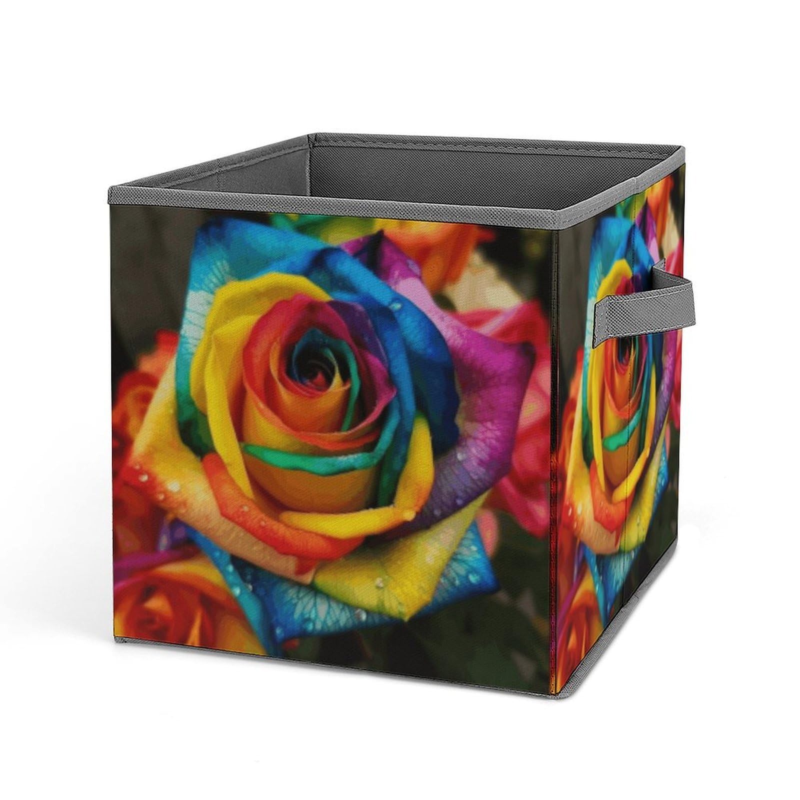 JTREHY Rainbow Rose Storage Bins Sturdy Large Capacity Folding Sorting Boxes Convenient Stable Storage Box Collapsible Fabric Storages Cubes Organizer with Handles