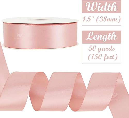 Miniatura 2 de HUIHUANG Cinta rosa de satén de doble cara de 1.5 pulgadas, cinta de seda de poliéster de color oro rosa, 50 yardas para suministros de