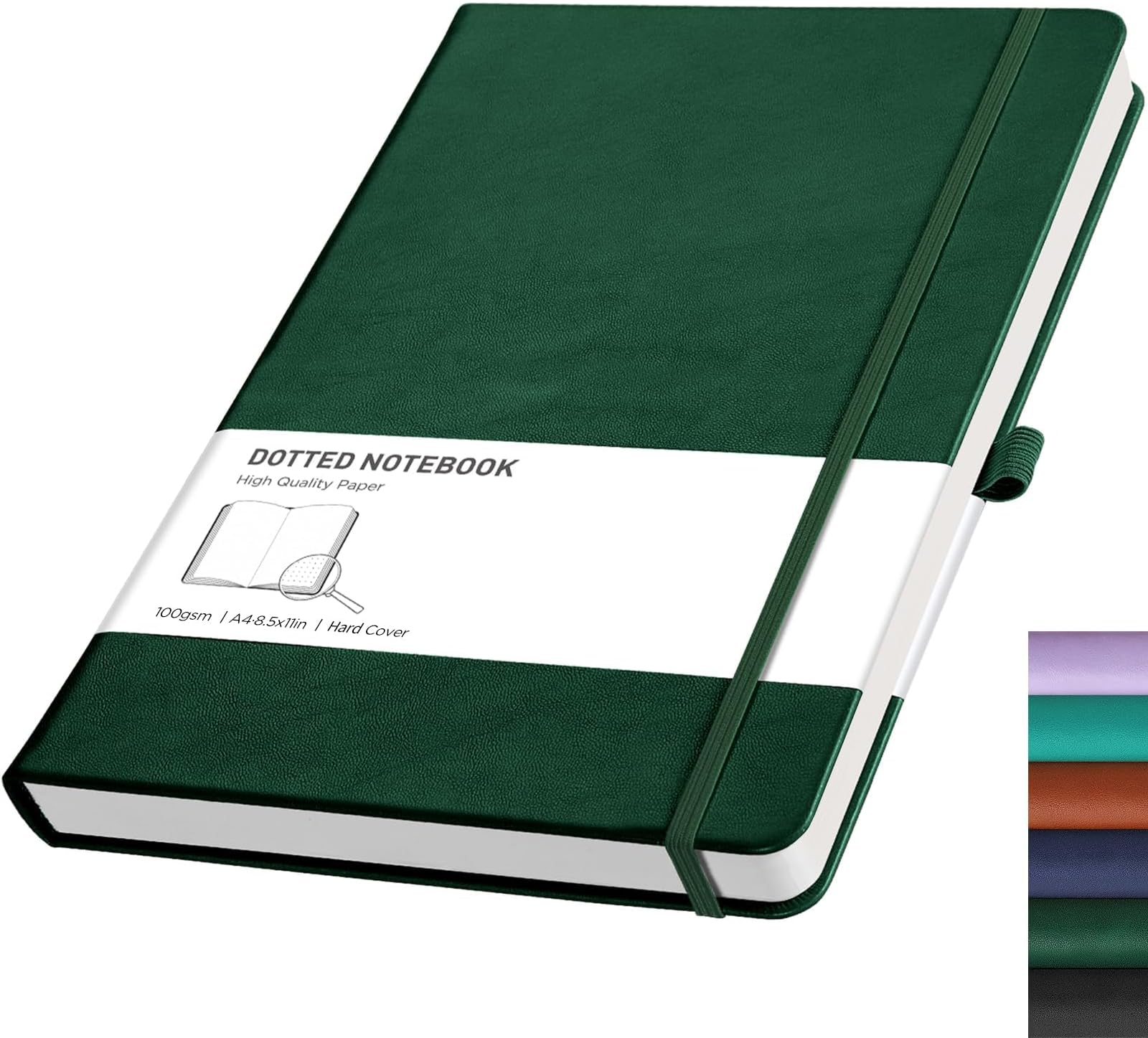 – RETTACY Dotted A4 Notebook Journal -192 Pages Note Book for Bullet, Hardcover Leather Notepad with Pen Loop for Women Men Work Office School (21.5 x 27.9cm)-Dark Green