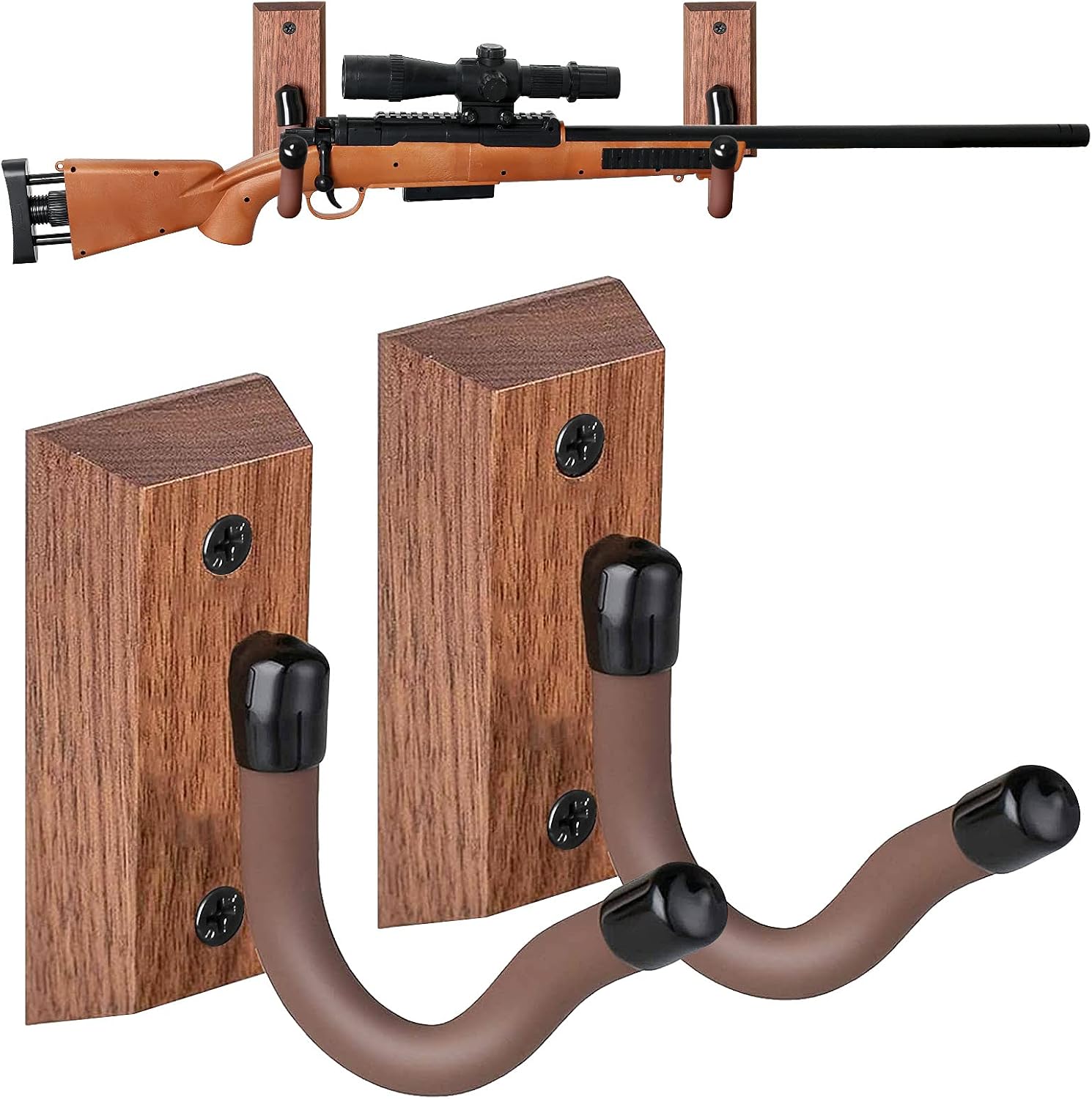 GOHIKING Horizontal Gun Rack Shotgun Hooks Store Any Firearms Rifle Shotgun and Bow Mount Hangers with Soft Padding Real Hardwood