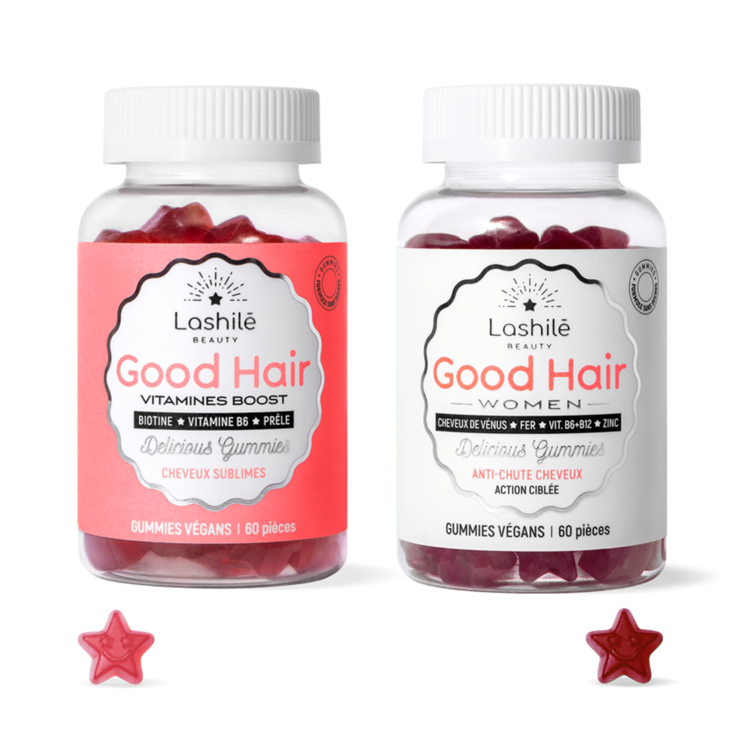 Lashilé Beauty - Gummies cheveux - Anti-chute croissance et fortification cheveux - Pack exclusive Good Hair et Good Hair women - Complément alimentaire - Biotine Fer Zinc - Cure 1 Mois - 120 Gummies