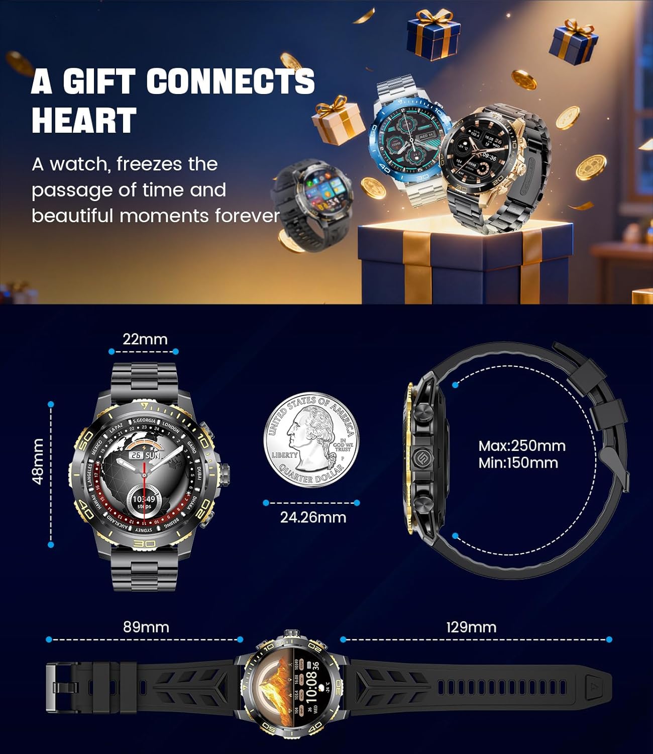 LIGE EF21-B Smart Watch dimensions