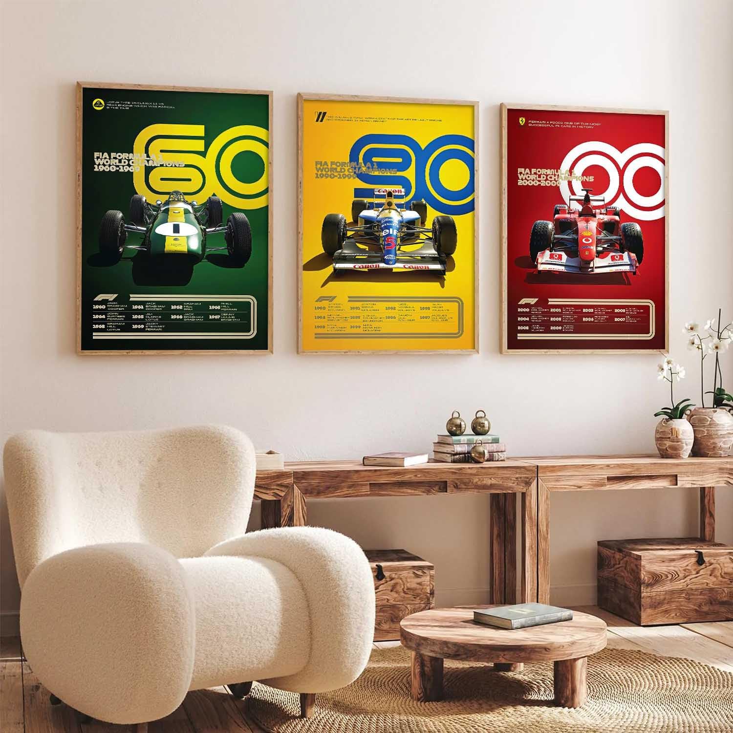 walllane Big Formula 1 Cars Framed Posters Gif Items for Boys Room Wall Decoration Bedroom Living Room Office Studio Décor | Car Poster Frame for Wall Décor Set Of 3 Size (13x17 inch)