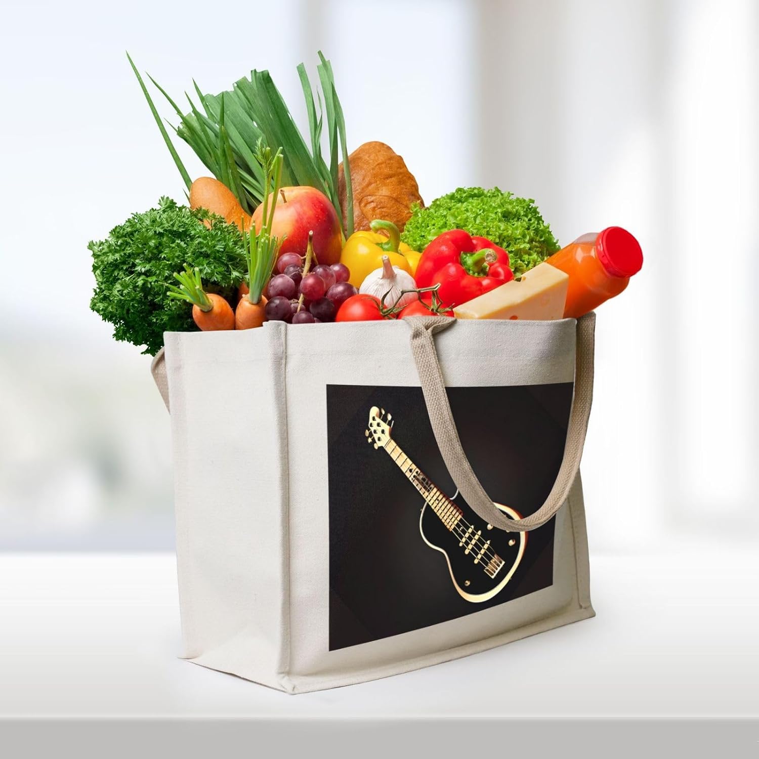ブラック ギター キャンバス キャリング トートバッグ &ndash; エコフレンドリー 再利用可能 ショッピングバッグ、女性用ショルダーバッグ