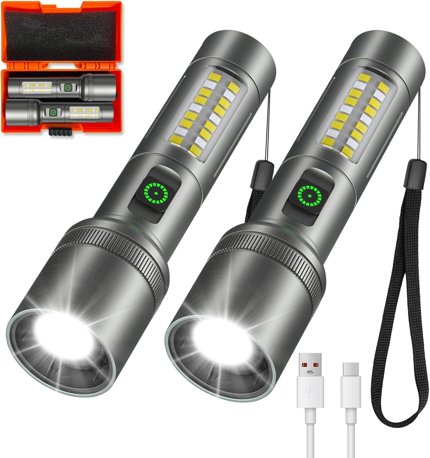 ErayLife Rechargeable LED Flashlights, 2 Pack 2000Lm Super Bright High Zoomable EDC Flash Light, 6 Light Modes, IPX4 Waterproof Tactical Flashlight for Outdoor Emergencies Camping Home