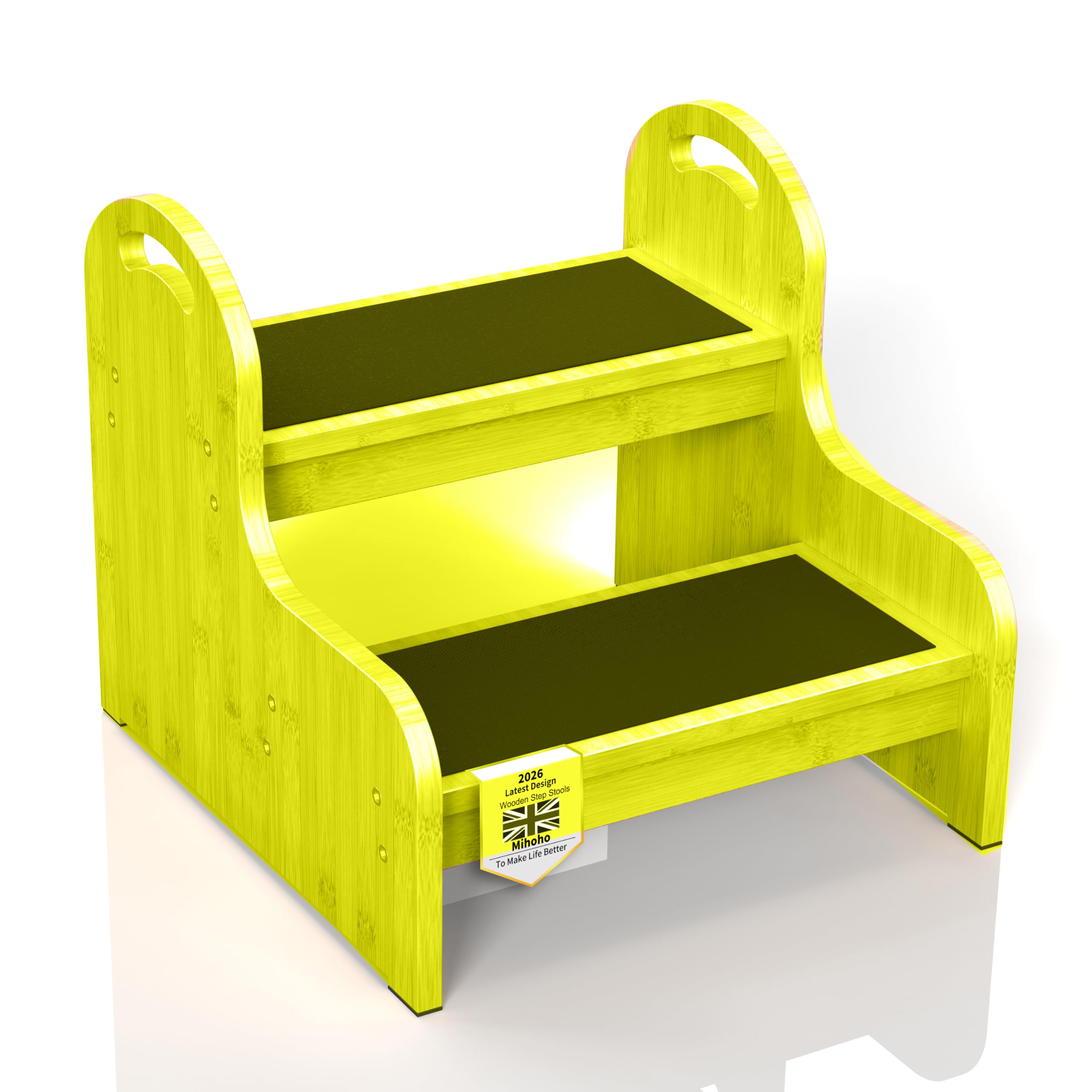 Taburete de madera de 2 peldaños para niños con superficie antideslizante, escalera de 2 pasos para bebé, taburete para baño, lavabo, cocina, cama (SS)