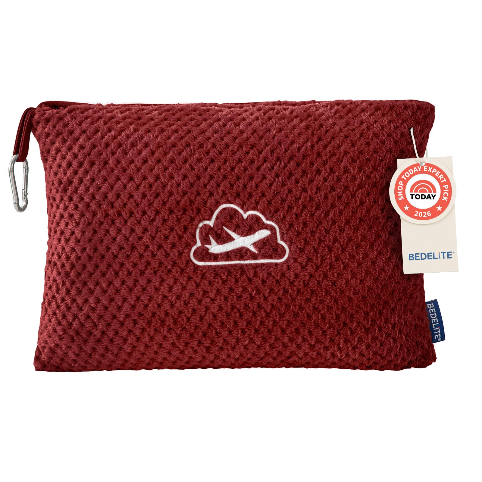 BEDELITE Travel Blanket with Bag, Ultra-Soft Jacquard Fleece Blanket with Luggage Sleeve & Backpack Clip, Airplane Blanket Travel Essentials, Burgundy-image-7