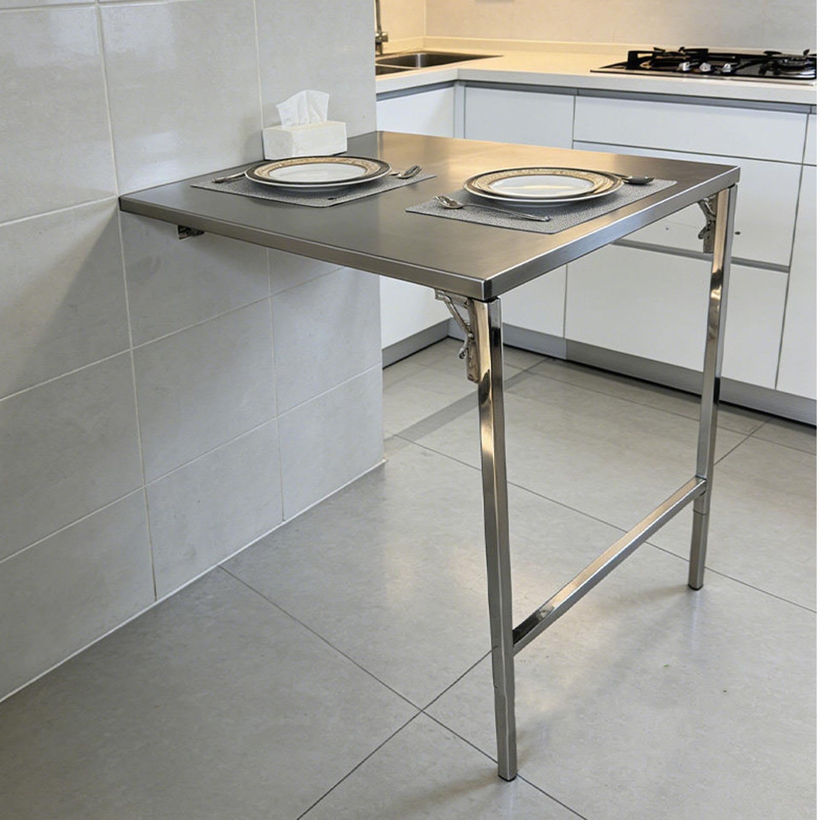 Table Pliante Murale en Acier Inoxydable 304 avec Pieds, Établi À Abattant Peu Encombrant, Table de Préparation Pliable Moderne for Cuisine, Restaurant en Plein Air(L)