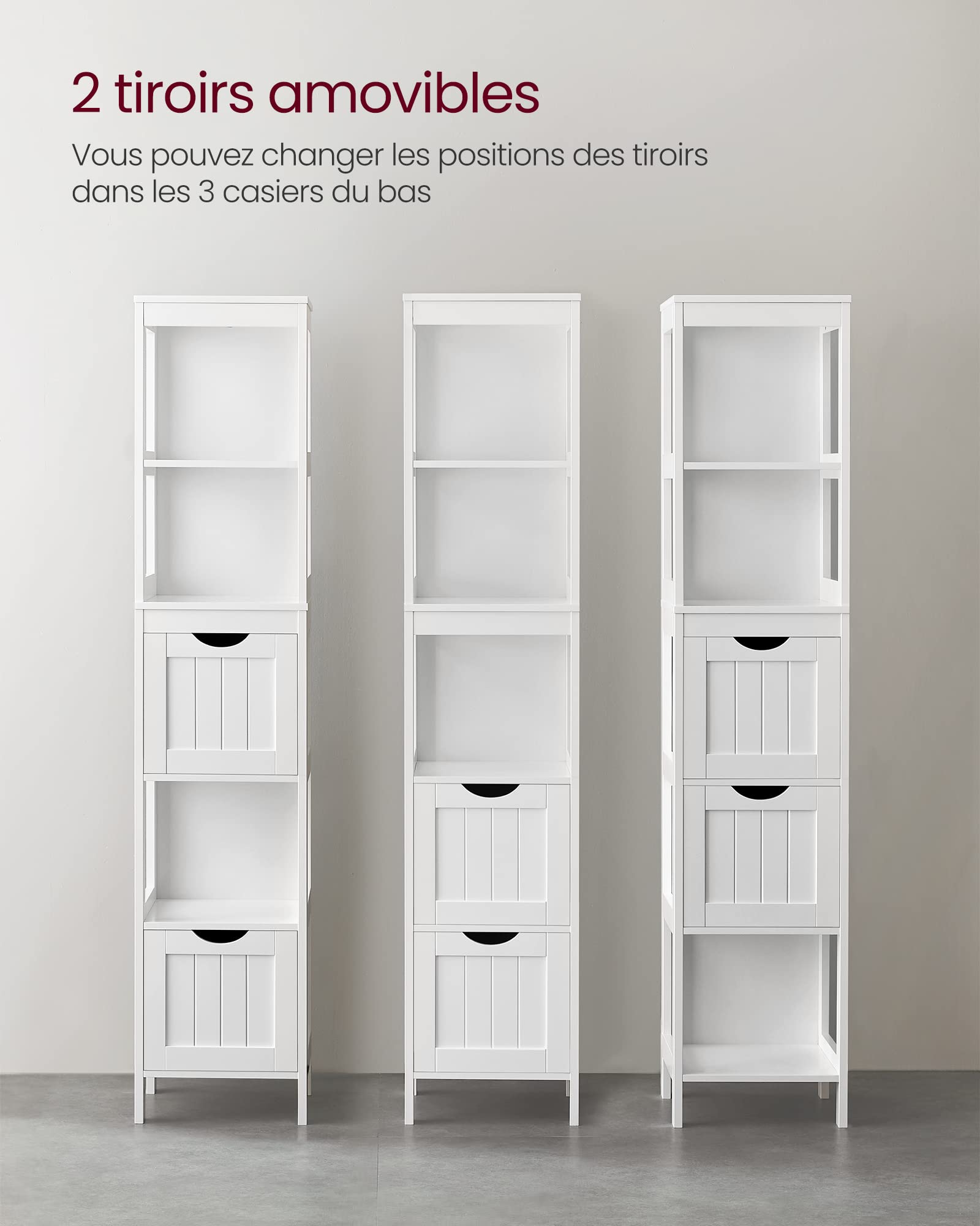 VASAGLE Meuble de Salle de Bain, 2 Tiroirs, 3 Compartiments Ouverts