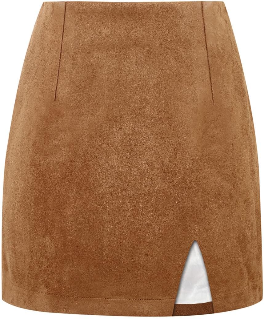 Plaid Mini Skirts for Womens High Waisted Fall Winter Wool Bodycon Pencil Skirts with Slit