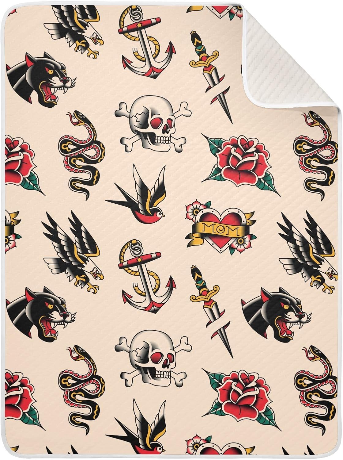 Old School Tattoo Baby Blanket Cotton Cozy Throw Blanket Warm Nursery Swaddle Receiving Toddler Blankets 30" x 40