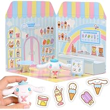 Playset Cinnamoroll Ice Cream Parlour 40+ Stickers and 6cm Figurine | 3D House Restaurant Reusable Stickers | Kawaii Foodcourt Sticker House | Comansi