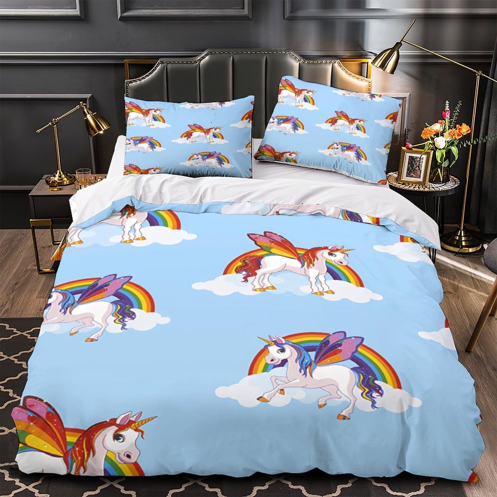 Parure de lit licorne avec ailes housse couette microfibre 3D