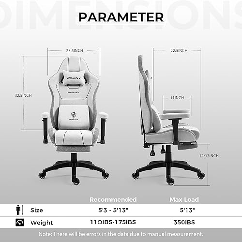 Miniatura 3 de Dowinx Silla de juegos de tela de lino con cojín de resorte de bolsillo, silla ergonómica para computadora con soporte lumbar de masaje y